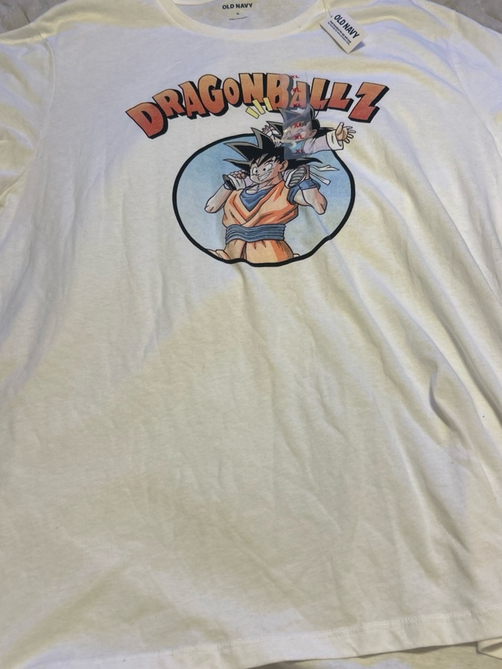 Old Navy White Graphic Tee with Orange & Blue Dragon Ball Z Art